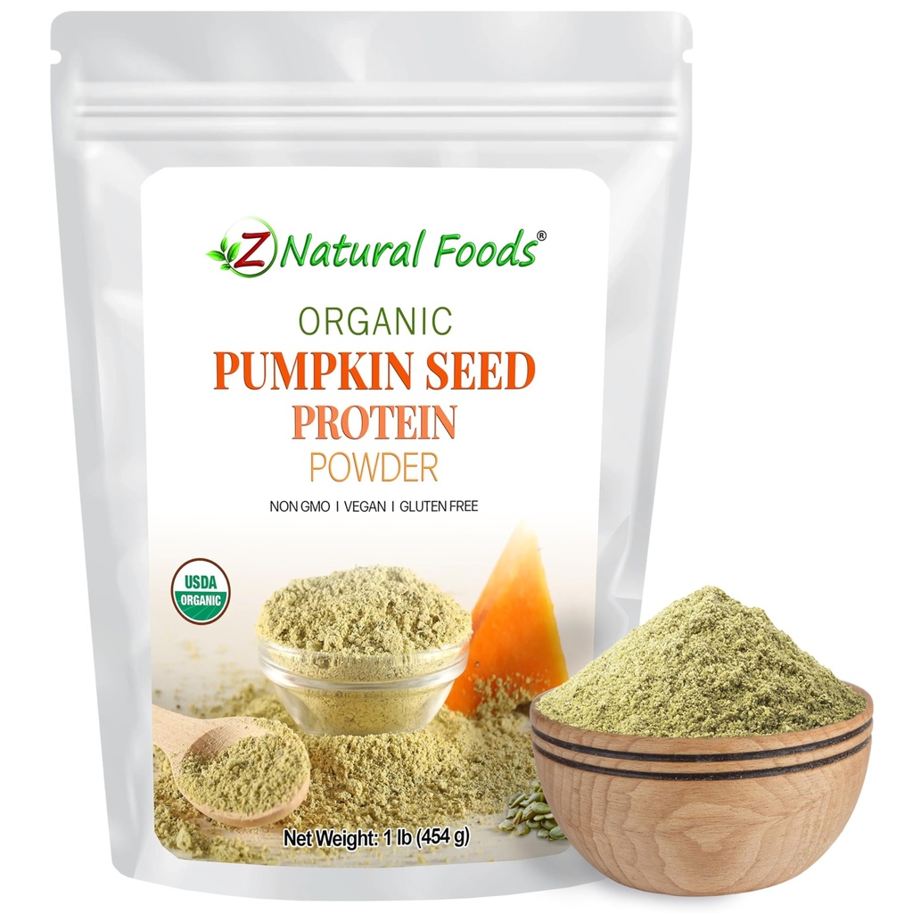 Z Natural Foods Organic Pumpkin Seed Protein Powder - Suplement odżywczy ent- Dense Fiber, Wegan Protein Pumpkin Powder for Hair Skin Nails Muscle Health - Idealny do Smoothies Shake Przepisy pieczenia, 1 lb