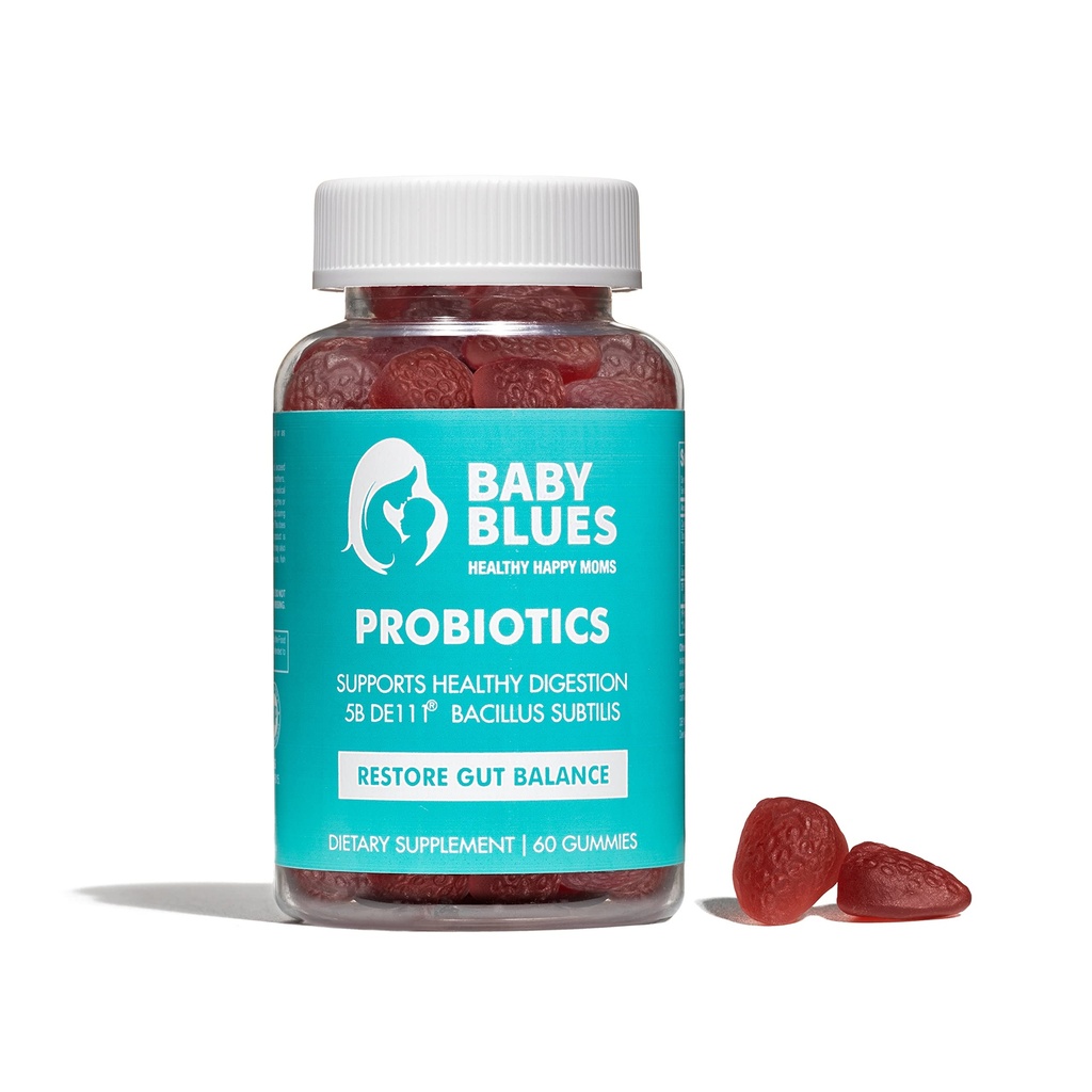 Baby Blues Probiotic Gummies dla kobiet - Organiczny aromat truskawkowy - Gut, immunologiczne, skóry i zdrowia pochwy - 5 Miliard CFU DE111 ® - Vegan Daily Supplement for Moms - Wsparcie przedporodowe