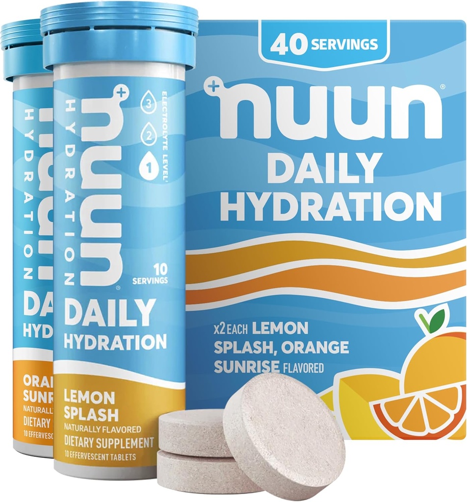 Nuun Daily Electrolyte Tablets with Magnezu, Wapń, Potas, Chlorek i Sód, Gluten Free, Sugar Free, & Vegan, Mieszany Citrus Flavor, 4 Pack (40 Służenie ogółem)