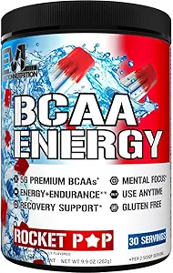 EVL BCAA Acids Acids Powder - BCAA Energy Pre Workout Powder for Muscle Recovery Lean Growth and Endurance - Nawodnienie post Workout Recovery Drink z naturalną kofeiną - Rocket Pop