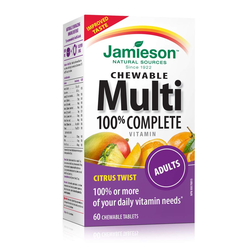 Jamieson 100% Complete Chewable Multivitamin dla dorosłych Citrus Twist Multi, 60 tabletek do żucia