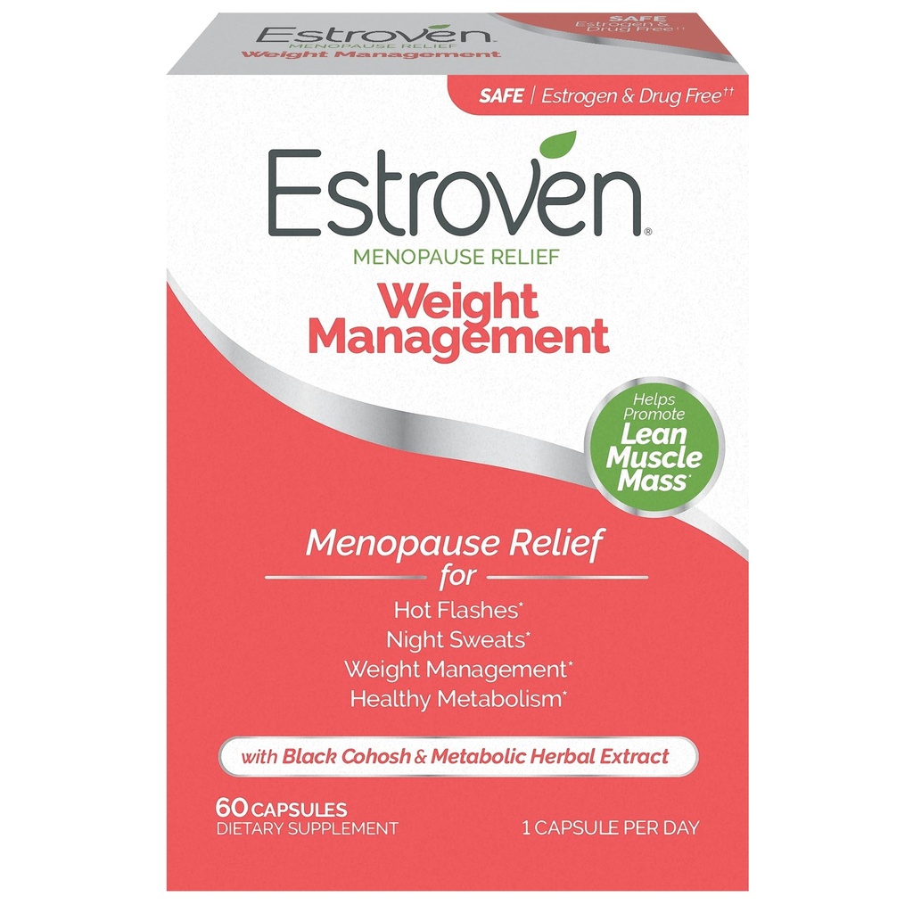 Estroven Weight Management for Menopause Relief - 60 Ct. - Clinically Proven Ingredients Help Manage Weight, Zapewniają nocne poty & Hot Flash Relief - Bez narkotyków i gluten- Free
