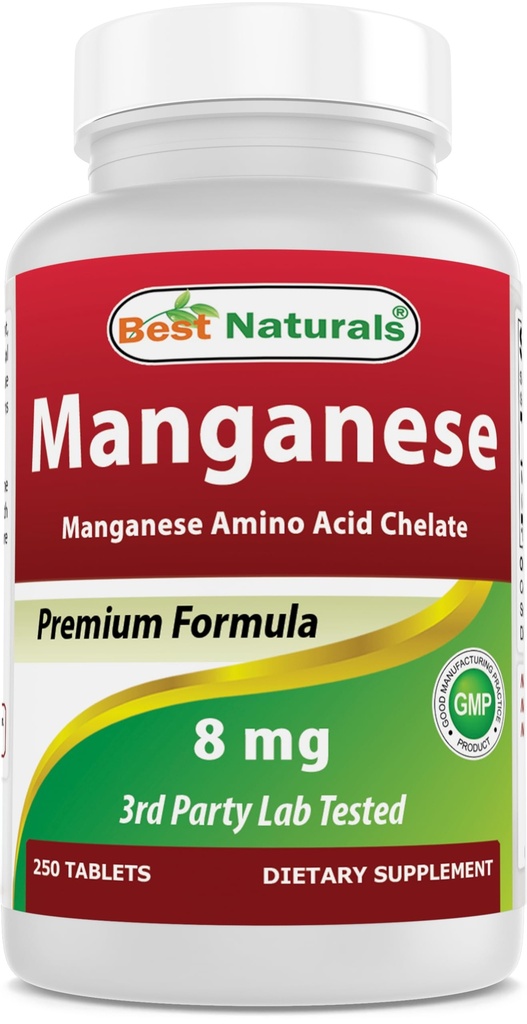 Najlepsze naturalne Mangan (Mangan Amino Acid Chelate) 8 mg- 250 tabletek