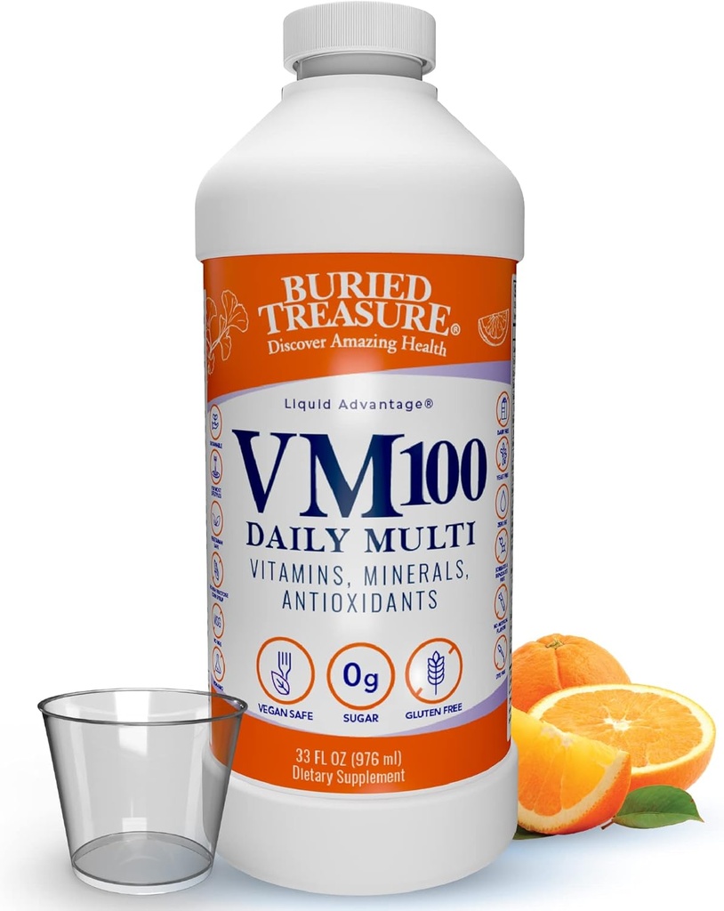 Pochowany skarb VM100 Daily Multi - 32 Służenia, Płynne witaminy Suplement minerałów z miarką dawki