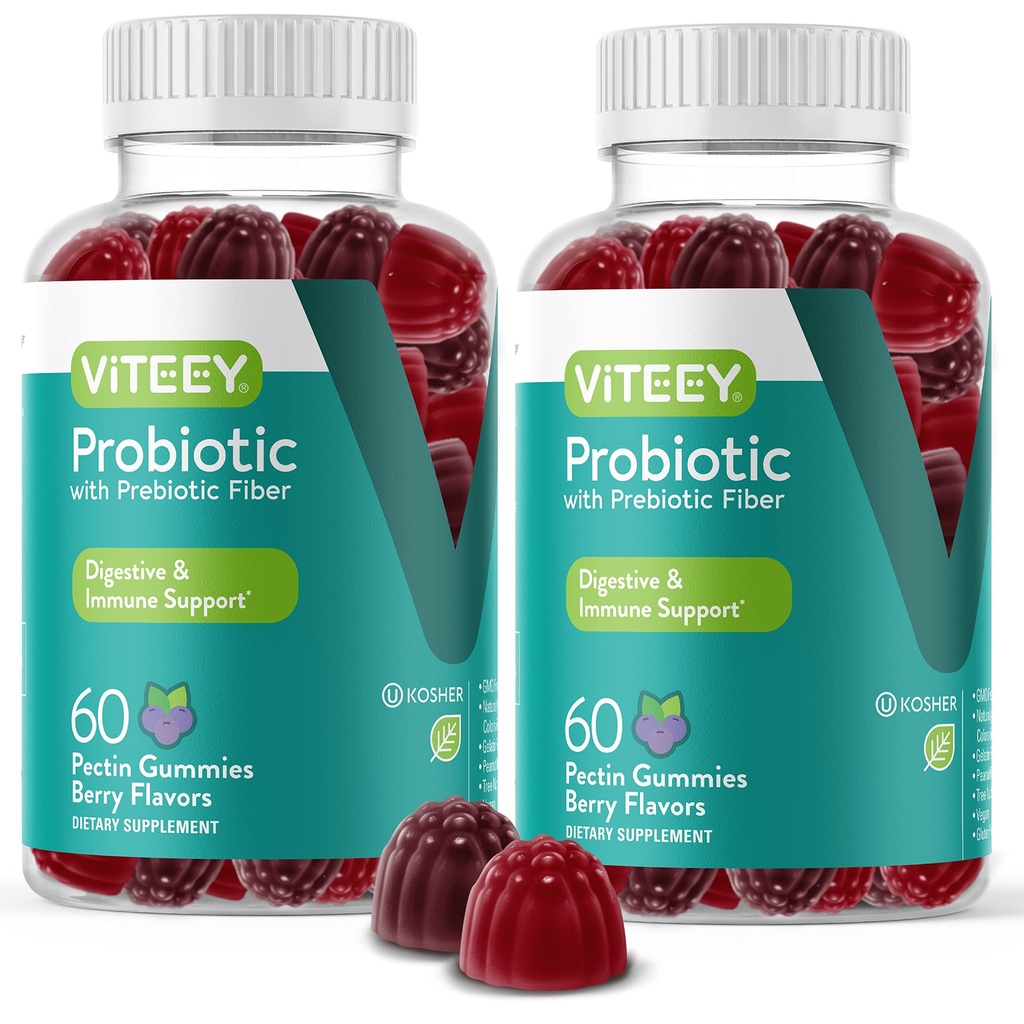 Probiotyczne gumki VITEEY z prebiotykami - Gut Health Supplements for Digestive Health - 2 Billion CFU - Wegan, Gluten- Free - 120 Count