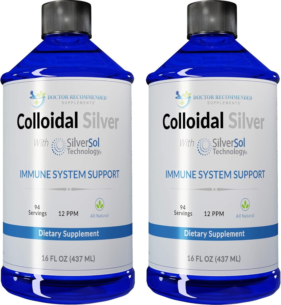 Srebrny płyn koloidalny - 12 PPM Premium Silver Solution, 60 MCG Per Serving, Wszystkie naturalne, wegańskie wsparcie systemu immunologicznego, jonowe srebrnej wody codzienne suplement mineralny (2- 16 Fl oz butelki)