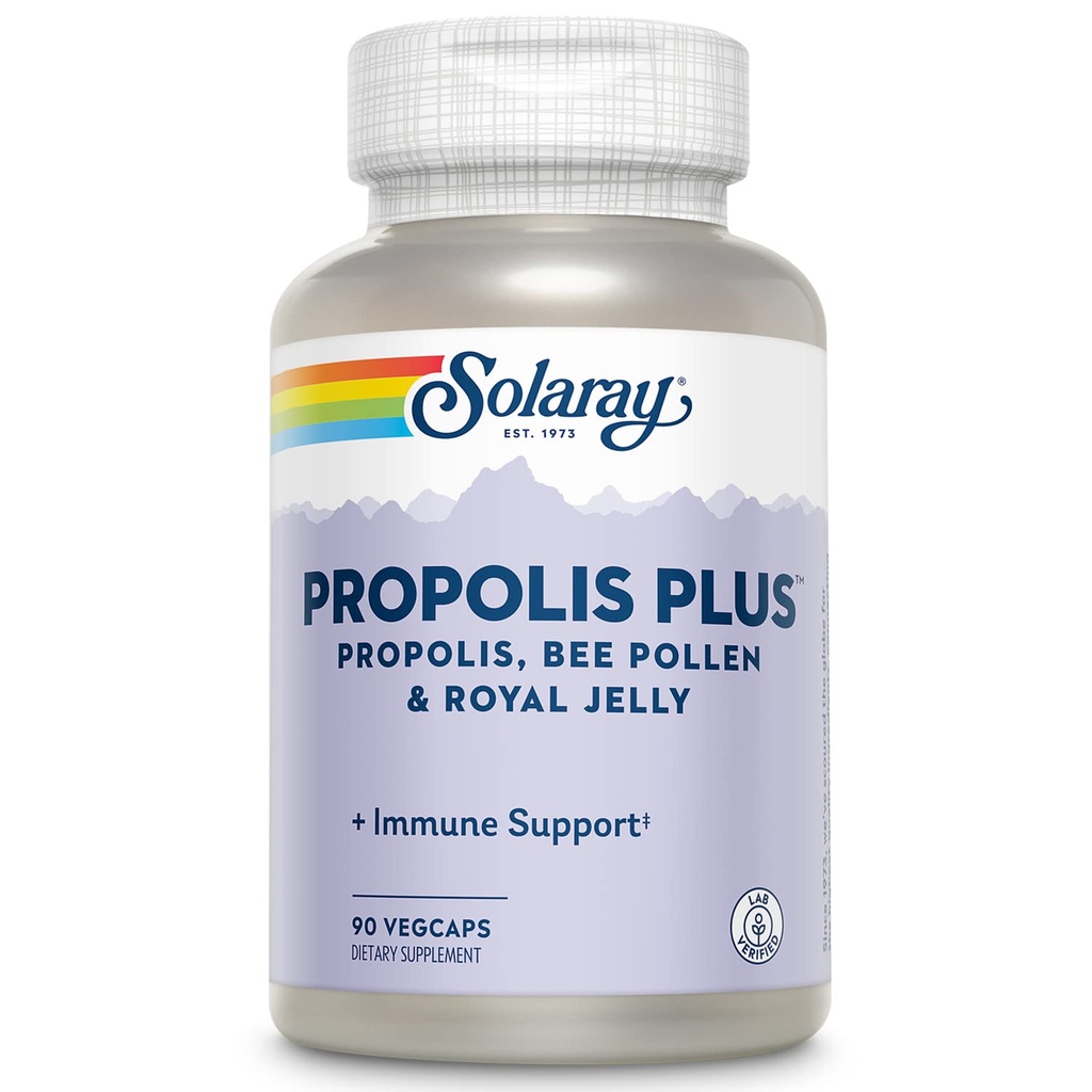 SOLARAY Propolis Plus 124; Zdrowe wsparcie systemu immunologicznego z Propolis, Bee Pollen & Royal Galaretka 124; 90 VegCaps
