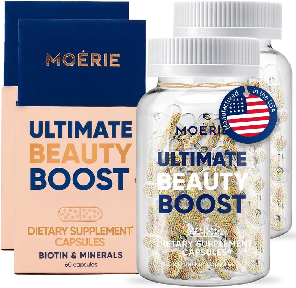 Moerie Hair Growth Supplement for Women & Men - Włosy skóry i paznokci Witaminy z Biotyny, Q10 & Minerały - Dla grubszych, Fuller Hair & Hair Loss Treatment - Zaawansowany system dostarczania beadlet - 120 tabletek