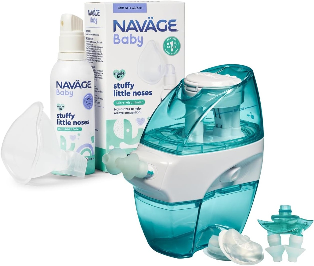 Navy Multi- User Family Kit z 30 SaltPods i Baby Mist Bundle - Nasalony Nasal nawadnianie dla dorosłych i Continuous Saline Mist dla niemowląt Relief