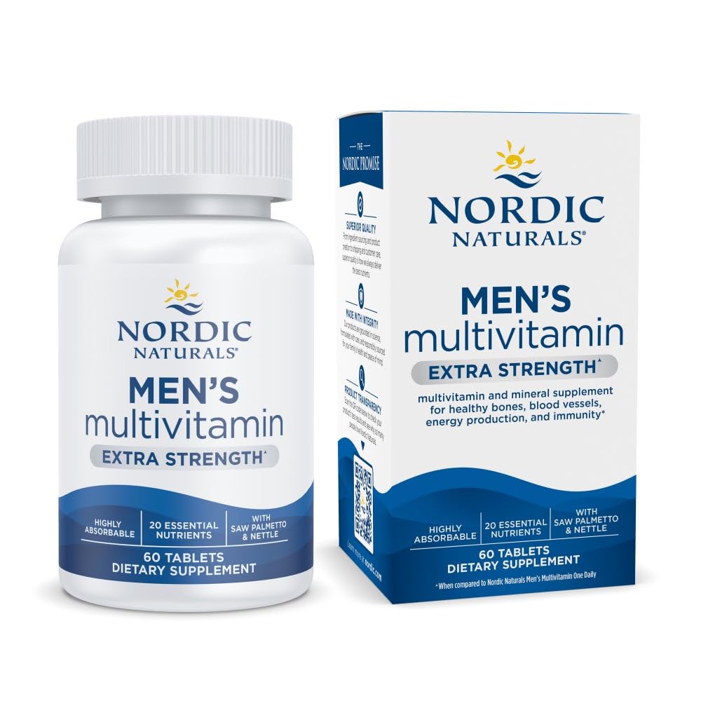 Nordic Naturals Men 's Multivitamin Extra Strength - Bone, Energy, & Blood- Vessel Supplement - Immunitety Supplement - 20 Esential Nutrigents - 60 Tablets - 30 Servings