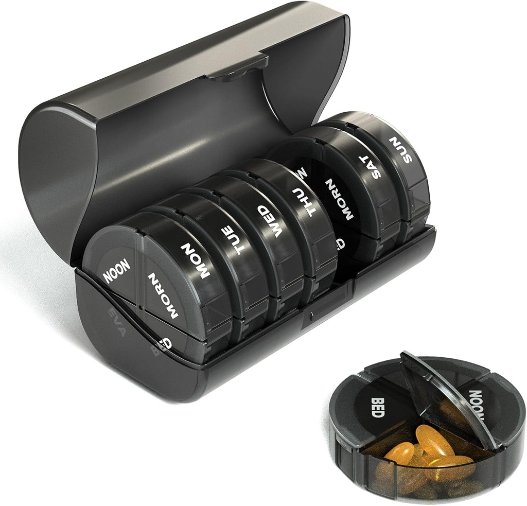 Sukuos Cotygodniowy Pill Organizator 4 razy dziennie, Bardzo duży 7 Day Pill Box, Kolorowe Vitamin Holder Cases for Fish Oil, Witamina, Leki, Suplementy 124; Duży pojemnik 124; Podwójna ochrona