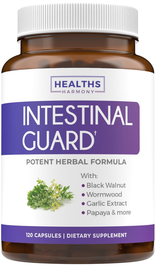 Gwardia jelitowa (Non-GMO) Utrzymanie zdrowia jelitowego - PotENt Natural Formula z Wormwood, Black Walnut, Goldenseal, Pau D 'Arco, Goździk, Czosnek, Więcej - Wszystko w jednym suplemencie -120 Kapsułki (No Pills)