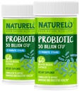 Probiotyki NATURELO dla zdrowia trawiennego - 50 Miliard CFU, 11 Szczepów, Codzienne zużycie Suplement - Wzmacnia system immunologiczny, Opóźnione uwolnienie, No- Lodówka, 60 Kapsułki wegetariańskie (Opakowanie 2)