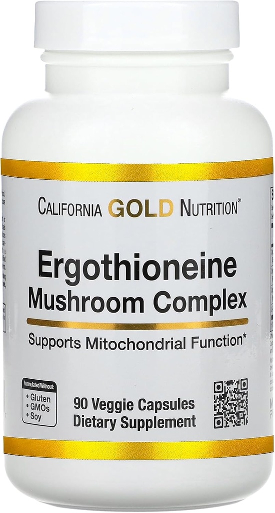 California Gold Nutrition Ergotioneine Mushroom Complex with Organic Maitake, Organic Oyster, Organic Lion 's Mane Mushroom Extracts and L- Ergotioneine, 90 Veggie kapsułki
