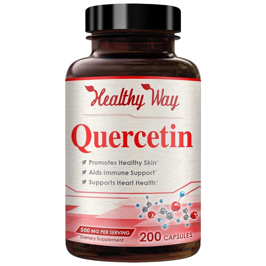 Wysoka wytrzymałość Quercetin 500 mg kapsułki - Raz dziennie potężny przeciwutleniacz Quercetin Suplement dla mózgu starzejącego się serca skóry i immunologicznego wsparcia - Vegan Friendly gluten- Free Made in the USA (200 Servings)
