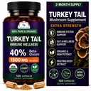 CANCER NAUKI Turcja Tail Wellness Mushrooms Supplement, USDA Certified Organic Extract, Extra Siła 1500 mg, Wysoka moc 40% Beta- Glukan, Gut & Immune Support, Natural Digestive, 120 Kapsułki