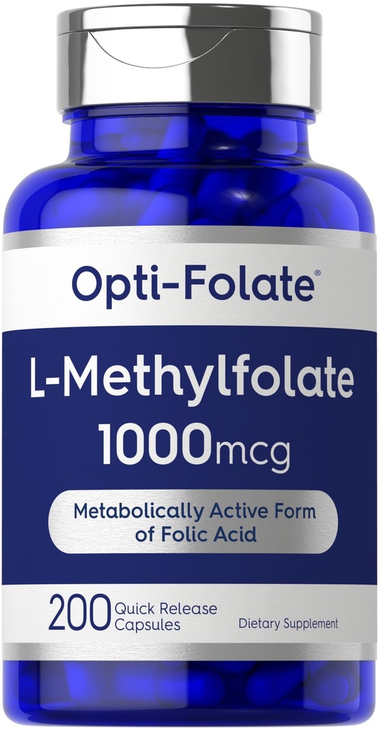 Carlyle L Metylfolate 1000mcg < 124; 200 kapsułki ≤ 124; Value Size > 124; Optimized & Activated > 124; Non- GMO, gluten < 124; Methyl Folate, 5- MTHF < 124; by Opti- Folate