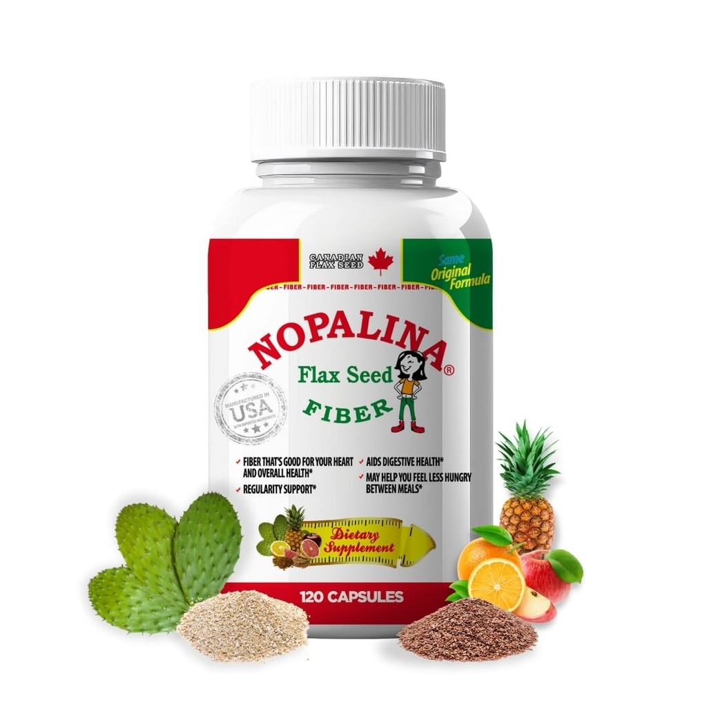 Nopalina Fiber Formula XI124; 120 Kapsułki XI124; Nasienie Flax, Psyllium, Owies i Otręby pszenne, Omega 3, 6 & 9 XI124; Gut Health & Regularność XI124; Oryginał