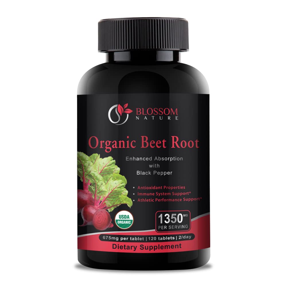 Organiczny proszek korzeniowy buraków 1350mg z Black Pepper- Nitric Oxide Booster, Digestive System, Athletic Performance - 120 Tablets, 675mg organicznego proszku buraczanego na tabletkę