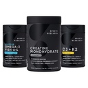 Sport Badania Potrójne Siła Omega 3 Olej rybny - Beztłuszczowy Suplement oleju z ryb w / EPA & DHA Kwasy tłuszczowe, Kreatyna Monowodzian & Rośliny Witamina D3 K2 z oleju kokosowego