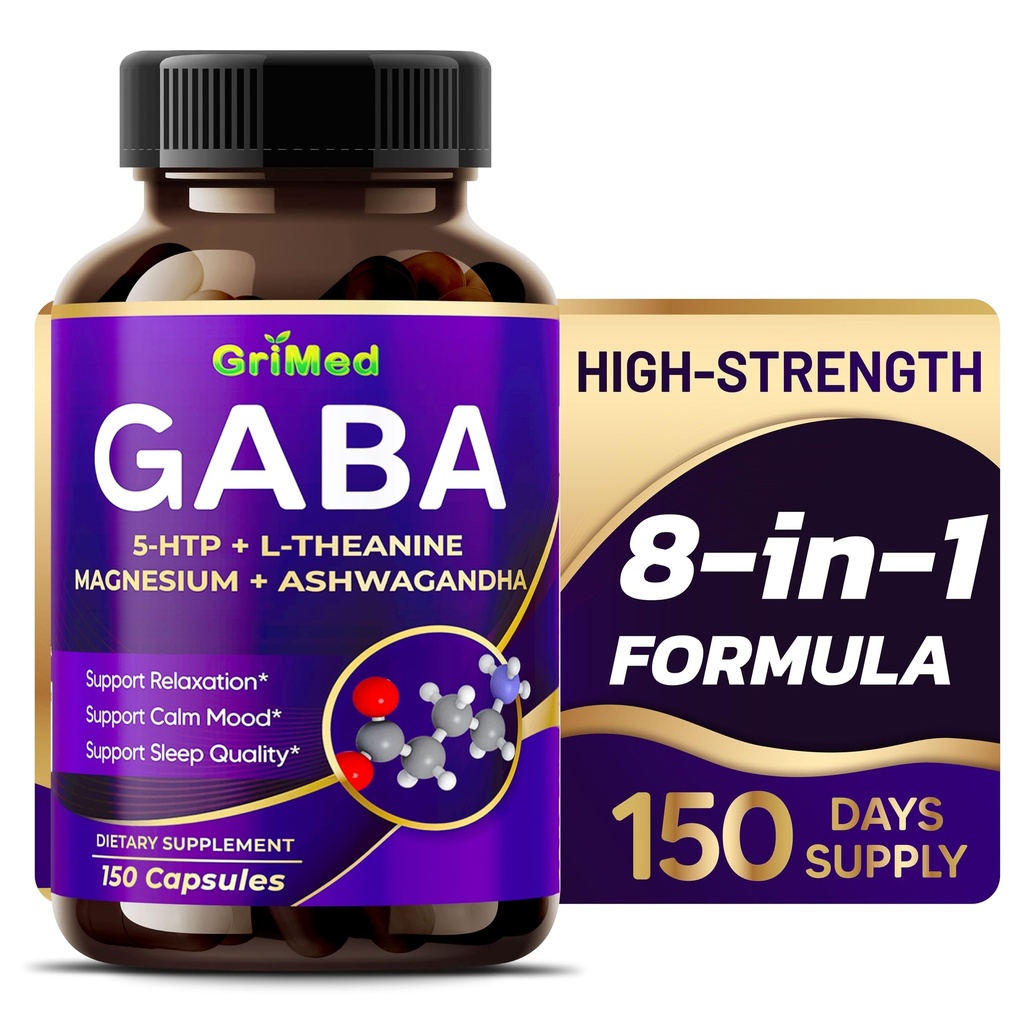 GriMed GABA 16,280mg - X15 Power with 5- HTP, L- Theanine, Magnez, Ashwagandha - Relax & Restore, Support Sleep Well - Made in USA (150 Count (Pack of 1))