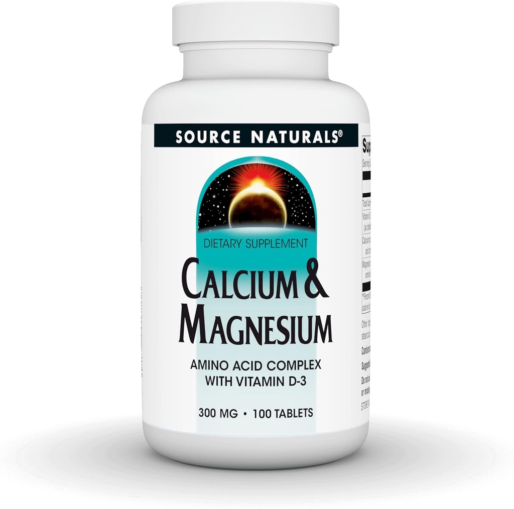 Źródło Naturals Wapnia & Magnez, Amino Acid Chelate z witaminą D-3, 300 MG - 100 tabletek