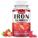 Żelazne żeberka Suplement dla Kobiet i Mężczyzn, Suplementy żelaza dla dzieci Anemia z witaminą C, B12, Folate - Blood Builder & Energy Support for Iron Deficiency - Sugar Free Strawberry Flavor, 60 Gummies