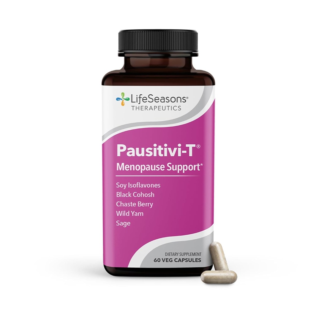 LifeSeasons Pausitivi- T z Beau- T - Menopauza Supplement Supplement - Potężna ulga dla gorących błysków, Hormon Nierównowaga i nocne poty - Nurki Tkanka - Sage, Chasteberry, Soy Isoflavones