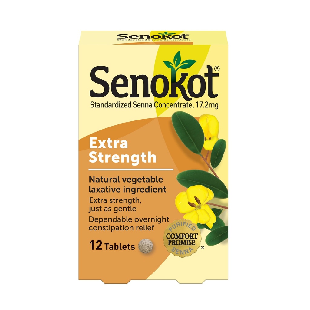 Senekot Ekstra Siła Naturalna roślinna Laksatywny Składnik tabletki, Senna Koncentrat, Podwójna wytrzymałość na łagodność, Nocna ulga od zapachów, 12