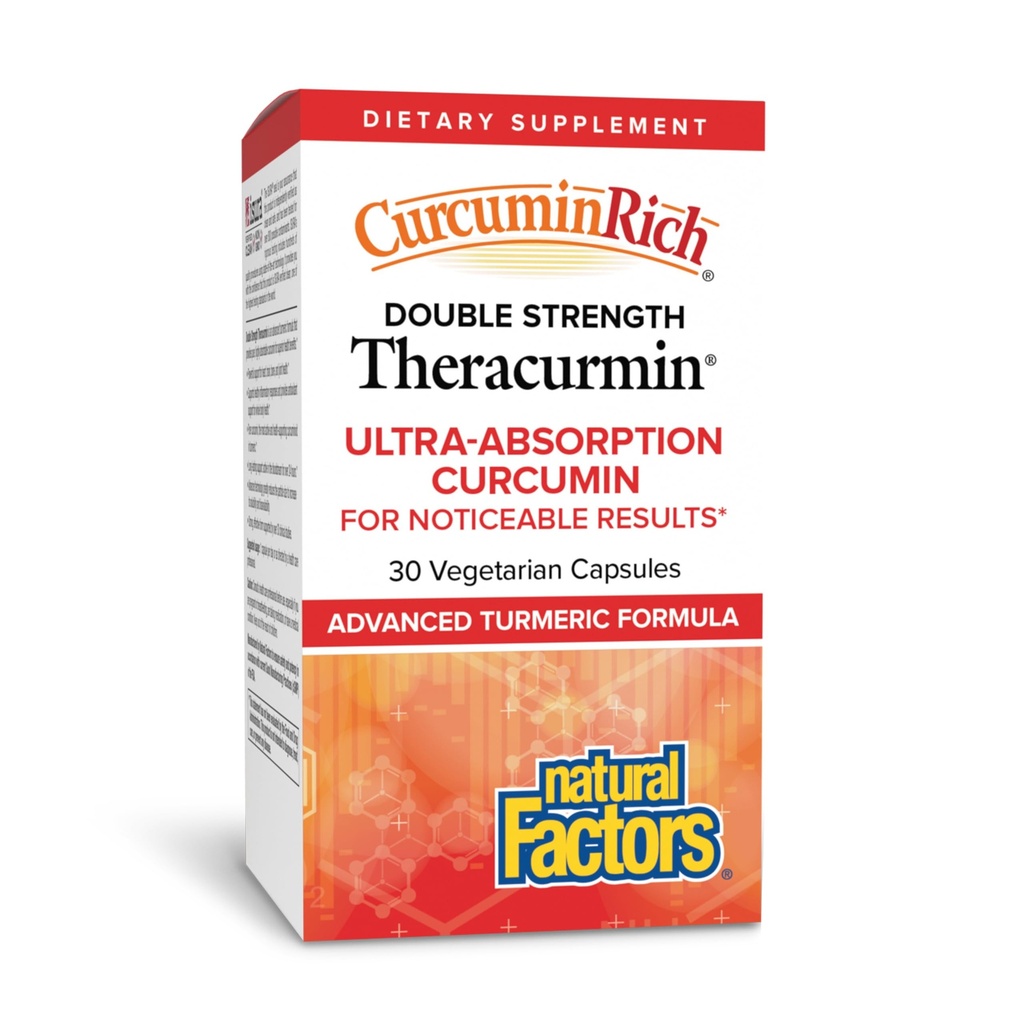 Czynniki naturalne, CurcuminRich podwójna siła Theracurmin, 60 mg, Tylko 1 kapsułki dziennie, Przygotowany do najwyższej absorpcji, 30 Hrabia (Opakowanie po 1)