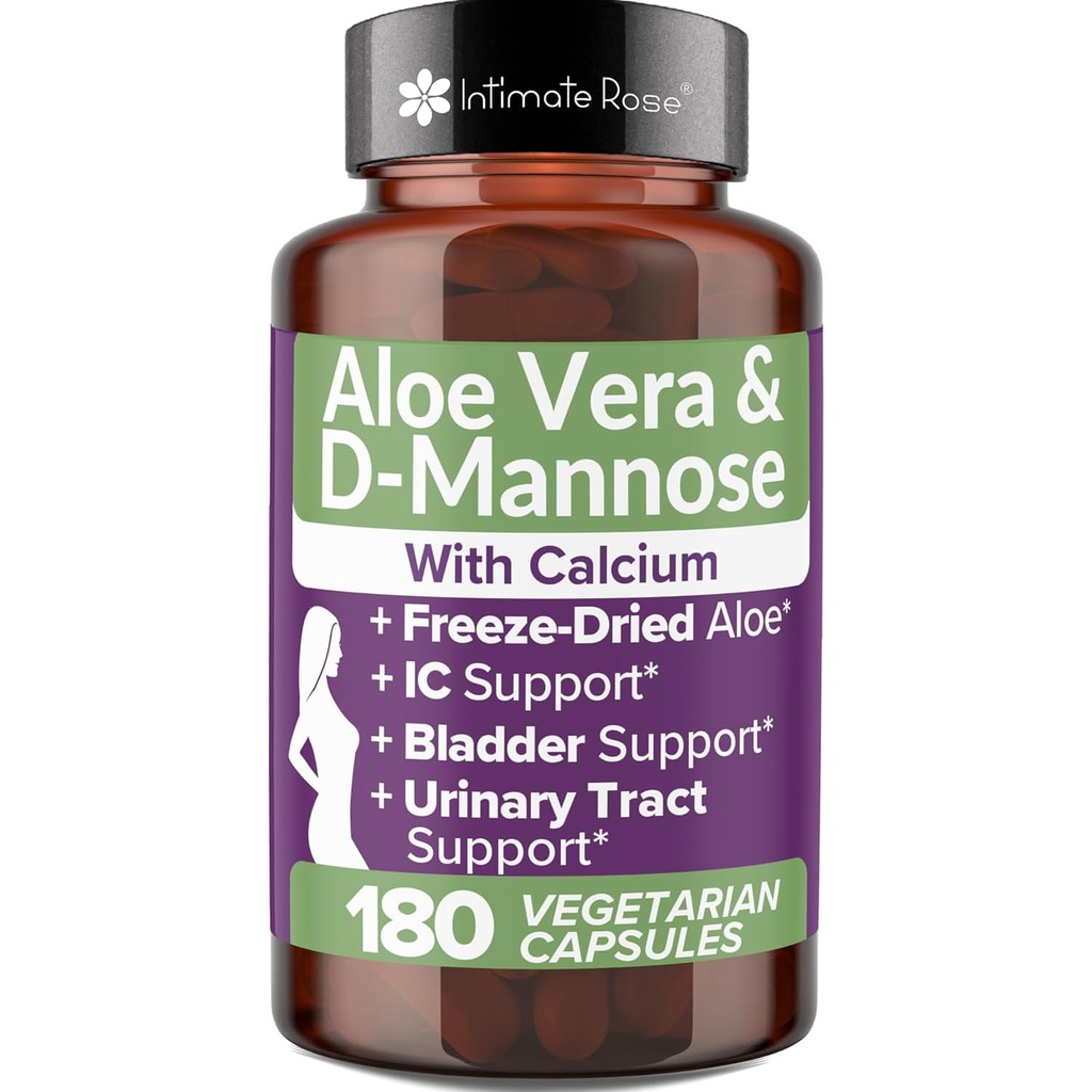 Intimate Rose Aloe Vera kapsułki - Suplementy IC - 200x Koncentrat Pure Aloe Vera + D- Mannose + Wapń - Łatwy do połknięcia Aloe Pills