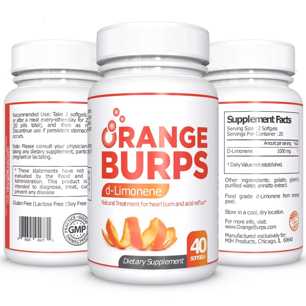 Orange Burps Agregates 124; D- Limonene Supplement - Acid Reducer (Antacid for Acid Reflum), Heartburn Relief, GERD Relief, and Infersition Relief Agreef 124; Orange Peel Extract for Health and Wellness (1000 mg, Pack of 3)