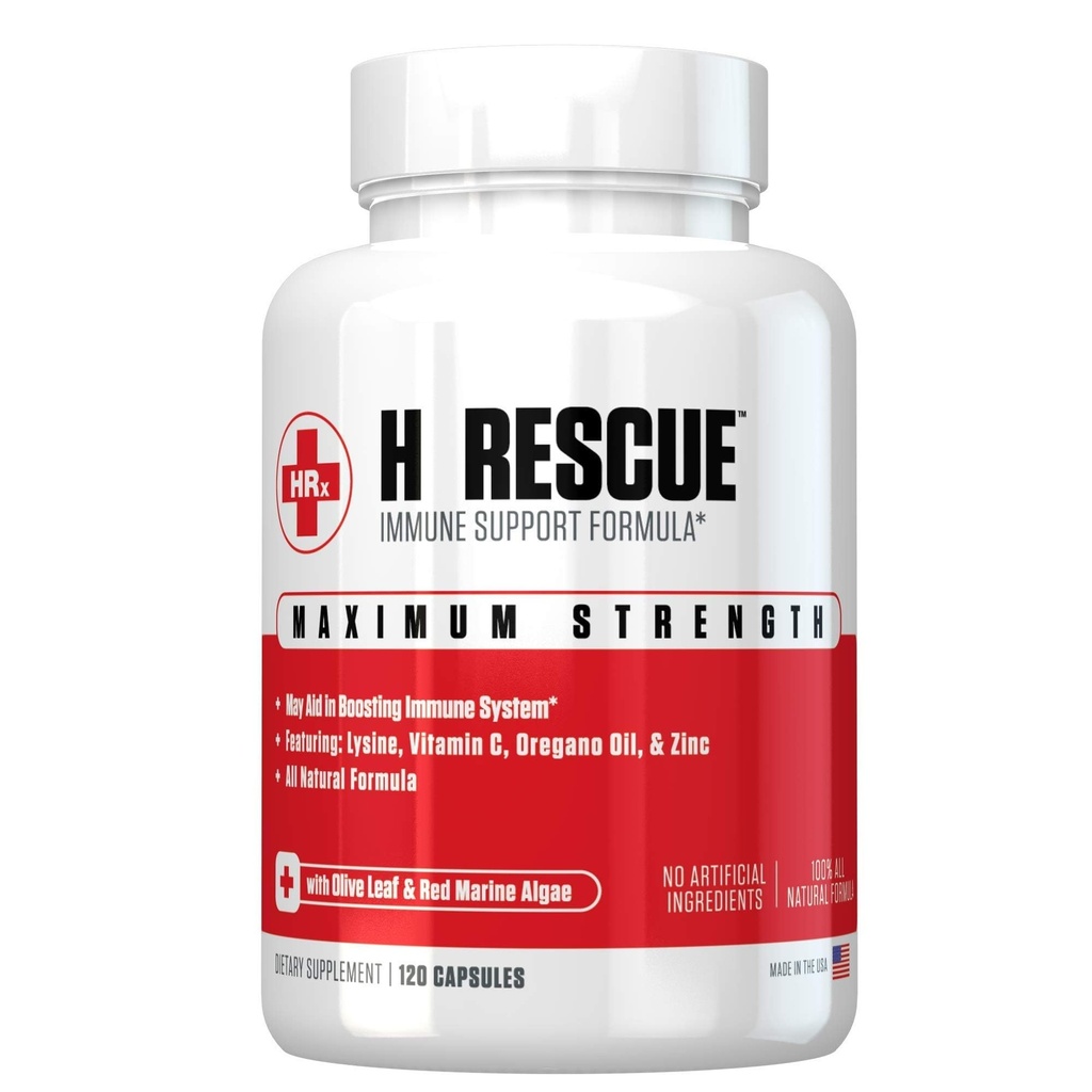 Re + Gen Nutrition H Rescue Immune Supplement Supplement dla dorosłych, Kapsułki z cynku, Witamina C, L lizyna Amino Acid & Oregano Oil for Immunity Health in Men & Women, 120 Kapsułki