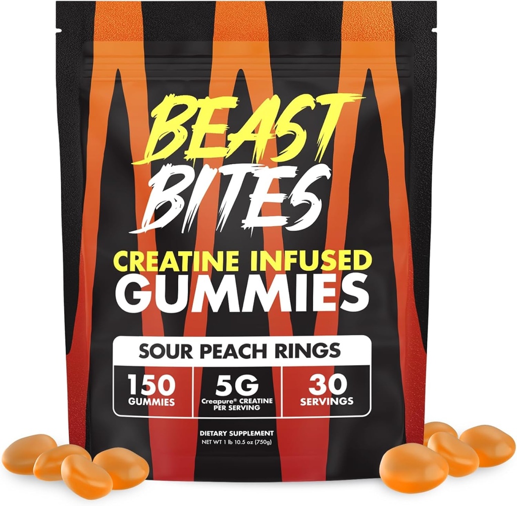 BEAST BITES - Kreatyna Infused Gummies - 5g Creapure Creature Monhydrate Per Serving - NSF Certified for Sport - 30 Służenia