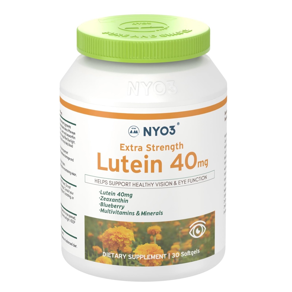 NYO3 Lutein & Zeaksantyna 40mg z Blueberry, 30 Softgels Eyes Vitamin i suplement mineralny- Eye $Vision Health