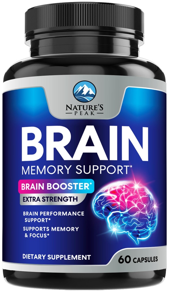 Brain Memory Supplement Pills - 3X Strength Nootropics for Concentration, Clarity & Focus Support - Brain Health Kognitive Vitamin with Bacopa, Phosphhatidylserine & DMAE, Brain Booster, 60 kapsułki