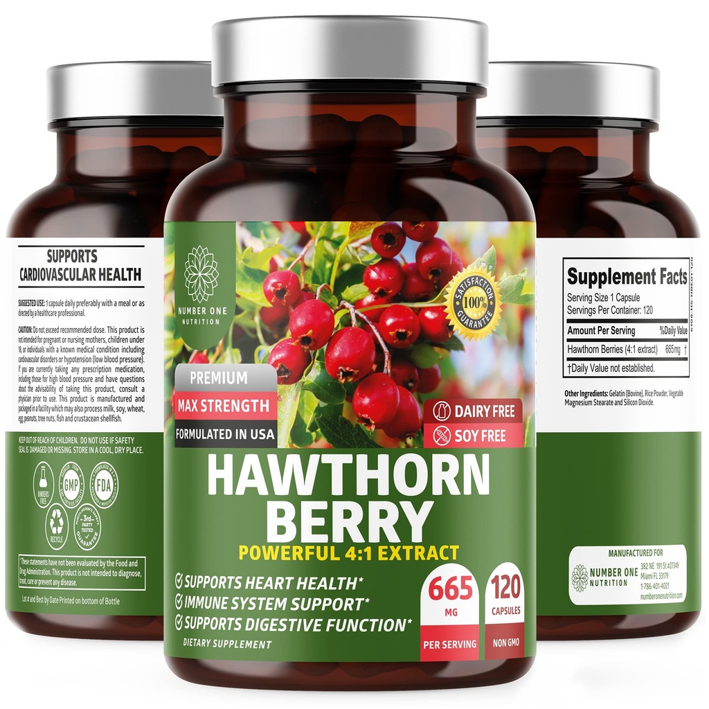 N1N Premium Hawthorn Berry Kapsułki [Max Siła, 2660mg] Wszystkie naturalne Hawthorn Extract Suplement do wspierania odporności, 120 Czapki