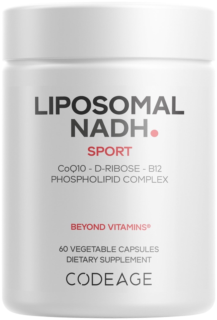 Codeage Liposomal NADH + Suplement - NADH, Witamina B12, D- Ribose jako Bioenergy Ribose, CoQ10- 2- Miesiąc Dostawy - Dostawa liposomalu - β- Nikotynamid Adenynucleotyde Pills - Non-GMO - 60 Kapsułki