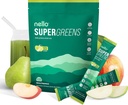Nello Supergreens Superfood Drink Mix z Chlorella, Moringa, Szpinak, Brokuły, Enzymy trawienne i Probiotyki - Jabłko Pear Flavor, 20 Służenia, Pakiet podróżny