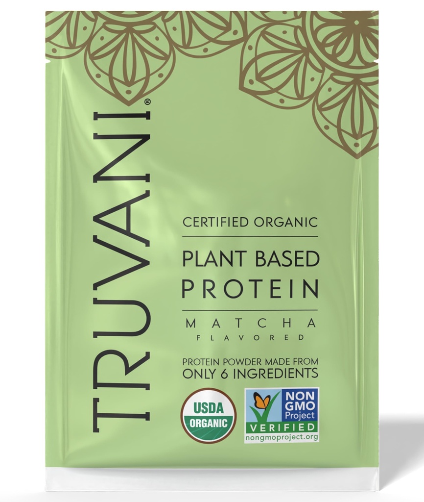 Truvani Vegan Pea Protein Powder Building 124; Matcha Building 124; 20g Organic Plant Based Protein Building 124; 1 Serving Building 124; Keto Building 124; Gluten & Dairy Free Building 124; Low Carb Building 124; No Added Sugar
