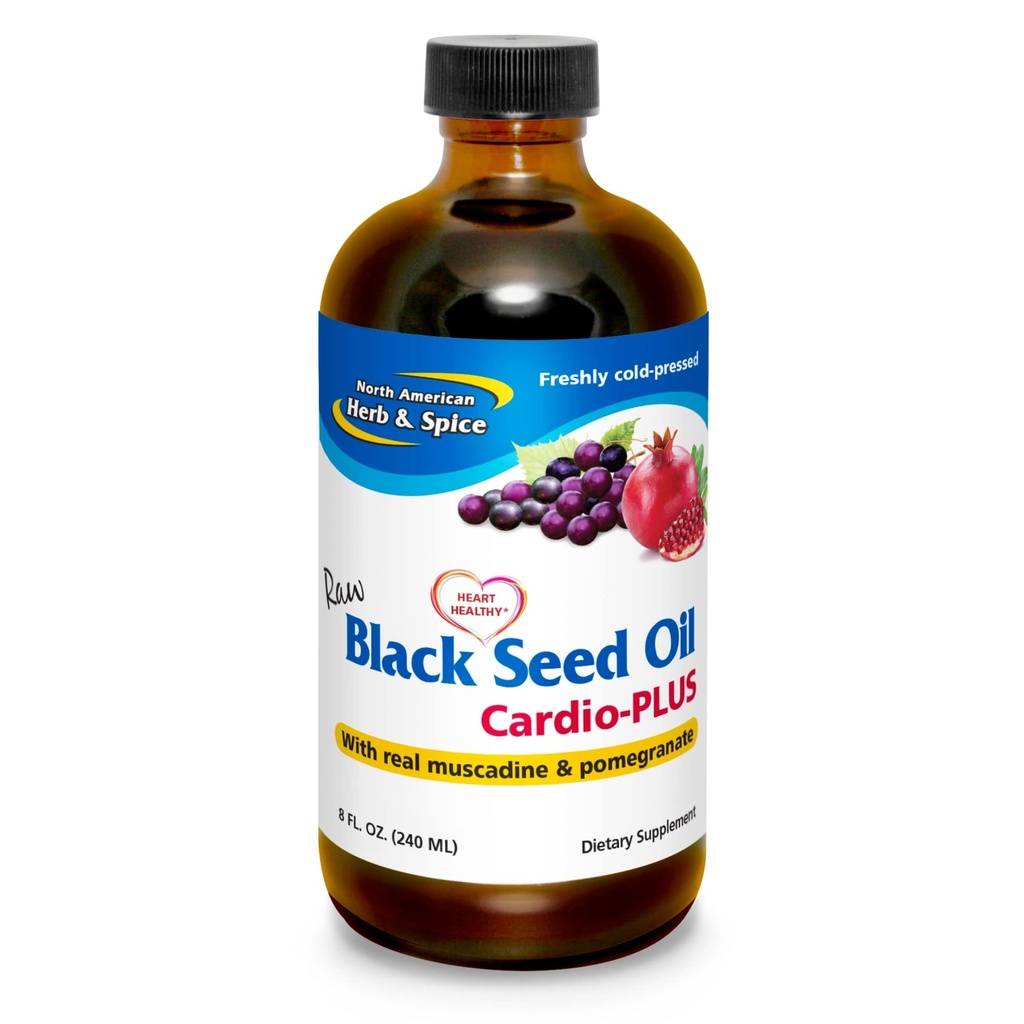 PÓŁNOCNY AMERYKAN HERB & SPICE Black Seed Oil Cardio- Plus - 8 fl oz - Pomaga Heart Health z Muscadine & Pomegranat - Non-GMO - 48 Służenie