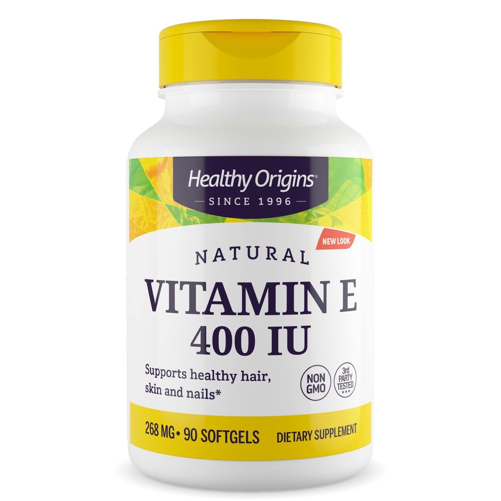 Zdrowe Początki Witamina E 400 IU (Natural, Non-GMO, Gluten Free, Wsparcie skóry, Wsparcie sercowo-naczyniowe), 90 Softgels