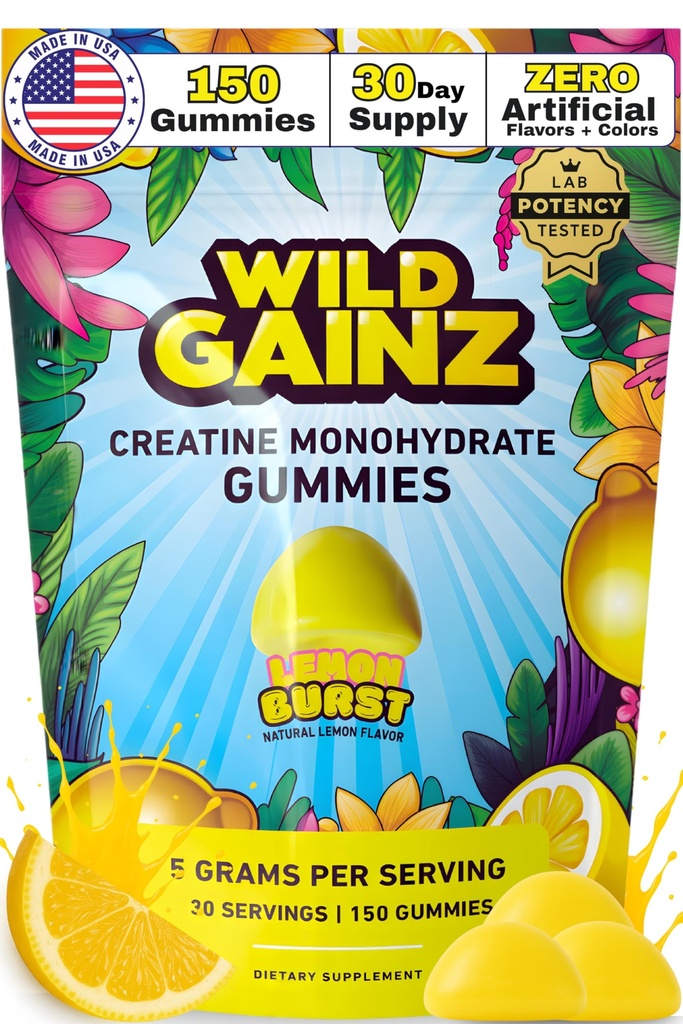 Jednowodzian Gummie dla mężczyzn i kobiet 5000mg - Made in USA, Pottency Tested, Wegan, Wspiera wzrost mięśni, Siła & Cognitive Function, Non-GMO Gluten- Free Lemon Flavored Creature 150 Chews