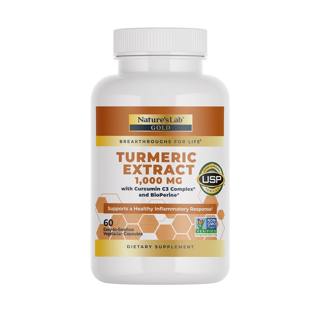 Ekstrakt Turmeric Lab z Curcumin C3 & BioPerine 1000mg - Promotes cardioviral, trawienie i zdrowie immunologiczne - 60 kapsułek (30 Day Supply)
