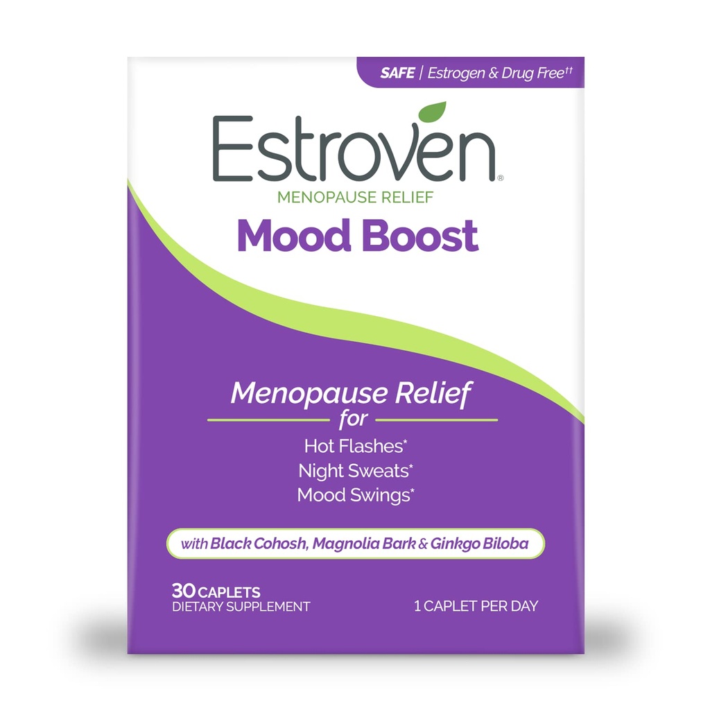Estroven Mood Boost dla menopauzy ulgi, pomaga zmniejszyć gorące błyski & nocne poty, pomaga zarządzać huśtawki nastroju, 30 Hrabia