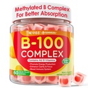 Super Witamina B Kompleksowe Gumie - Wszystkie witaminy B Włączając Methyl B12, B1, B2, B3, B5, B6, Biotin, Methylfolate z Witaminą C, Cholina, Inozytol, PABA for Energy, Mózg i Wsparcie immunologiczne, Bez cukru