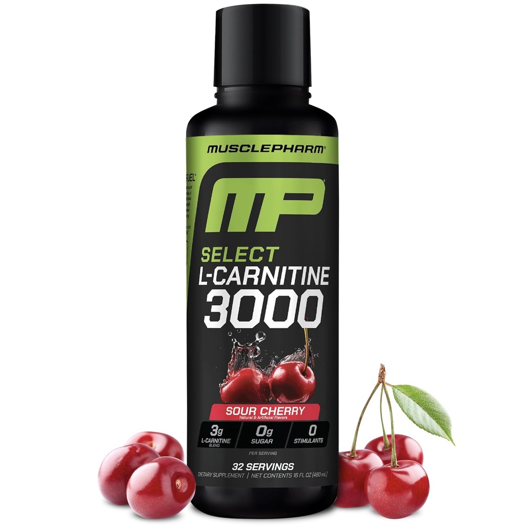 Mięśnie Pharm L- Carnitine 3000, Ultimate Liquid L Karnityna Suplement do wysokiej wydajności, Wspiera metabolizm, Nawodnienie i Energia, Zero cukru, niskie kalorie, Sour Cherry Flavor, 32 Służenie