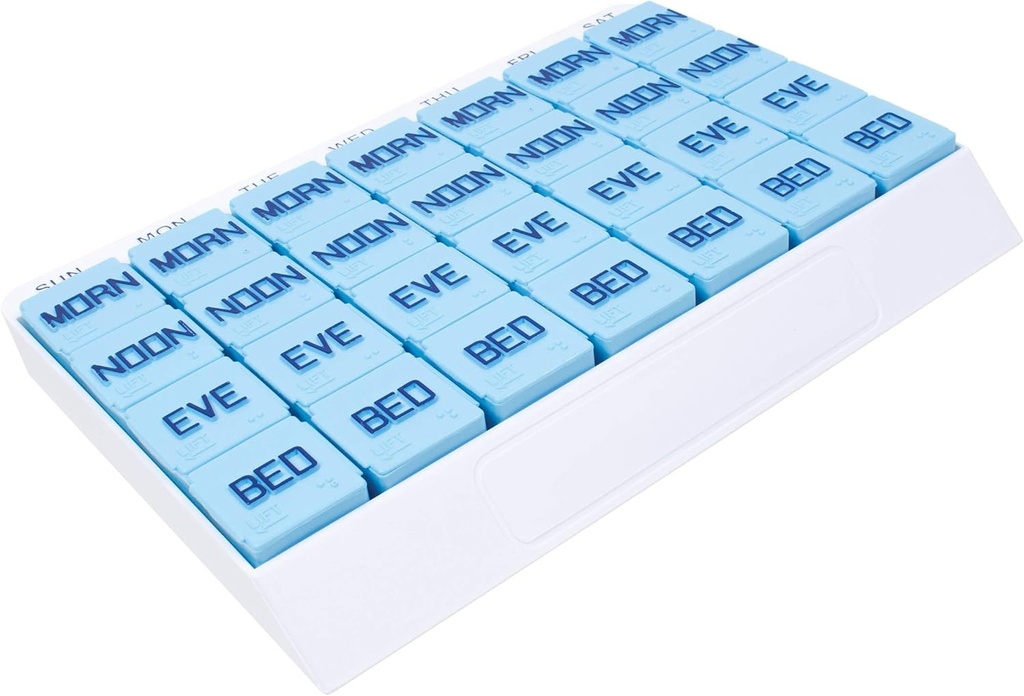 Apex Duża 7 Day Cotygodniowy Pill Organizer - Cotygodniowy Pill Organizer, 4 razy dziennie, Easy- Open, Organizować leki lub witaminy