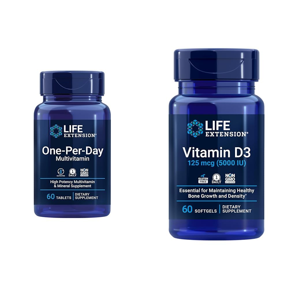Life Extension One- Per- Day Multivitamin - Pakowane z ponad 25 Witaminy, Minerały i Ekstrakty roślinne & Witamina D3 125 μg (5000 j.m.), Bone Health, Wydajność mózgu, Wsparcie układu immunologicznego