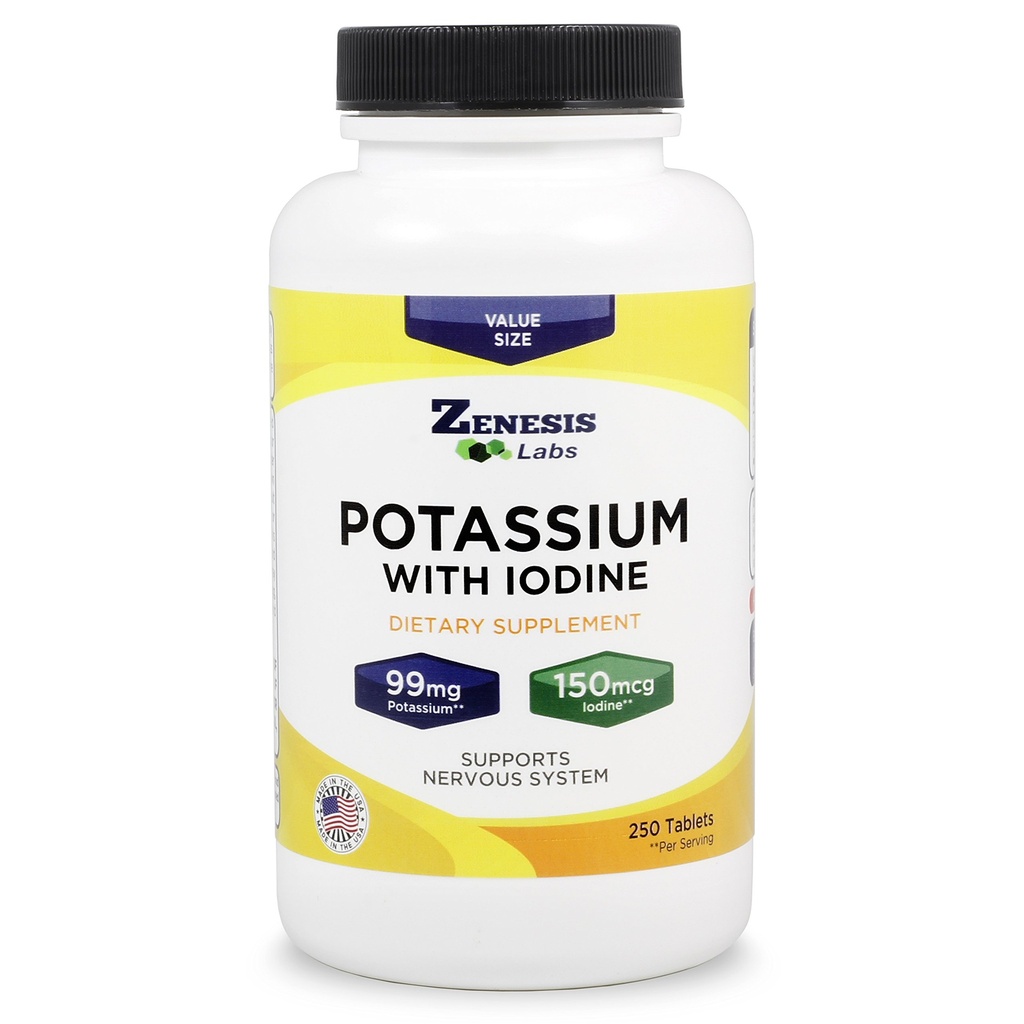 Glukonian potasu 99mg + 150mcg jodu z luzem Kelp (250 tabletek / butelka)
